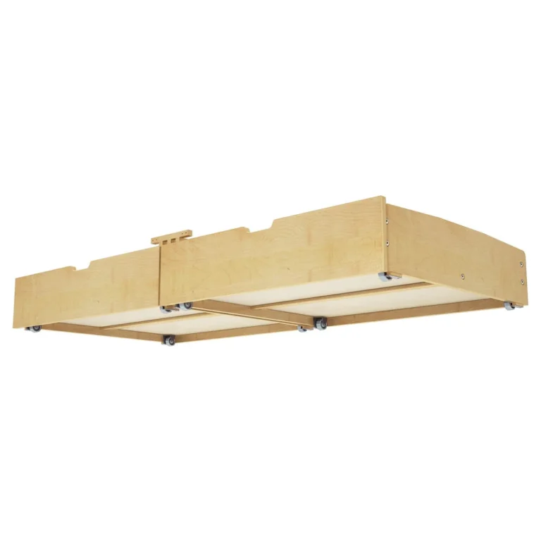 Maxtrix Underbed Storage Drawers in Natural - underside view showing the caster wheels that let the drawers roll out.
