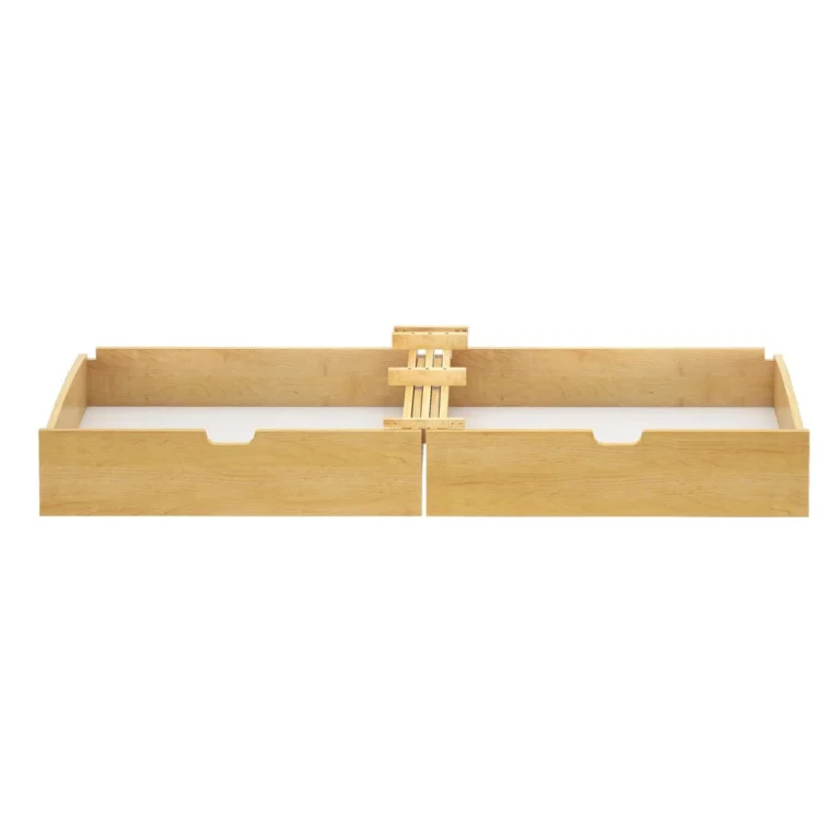 Maxtrix Underbed Storage Drawers in Natural - front view of two wooden storage drawers with a center support panel.