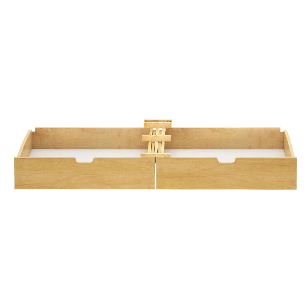 Maxtrix Underbed Storage Drawers in Natural - front view of two wooden storage drawers with a center support panel.