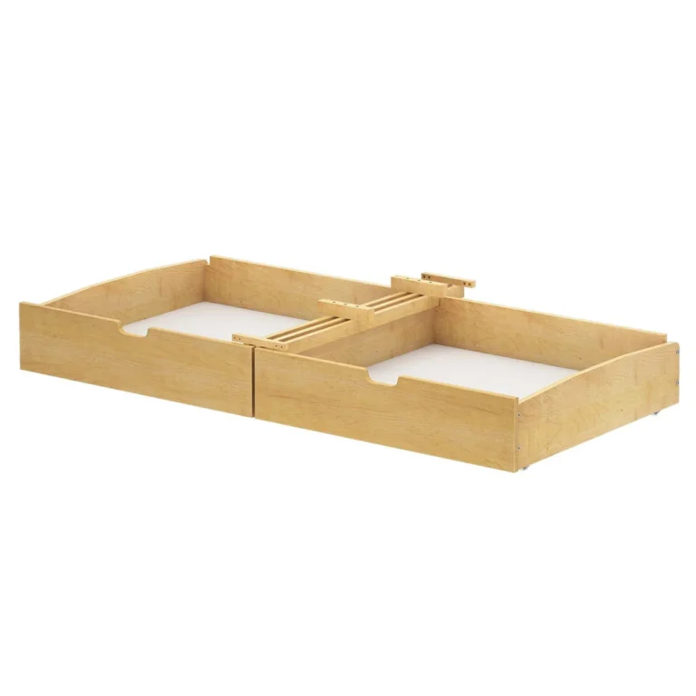 Maxtrix Underbed Storage Drawers - a pair of solid wood rolling under-bed storage drawers on casters shown at an angle