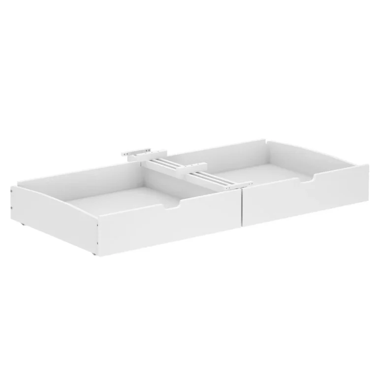 Maxtrix Underbed Storage Drawers in White - pair of storage drawers viewed at an angle from the opposite side with the center rail.