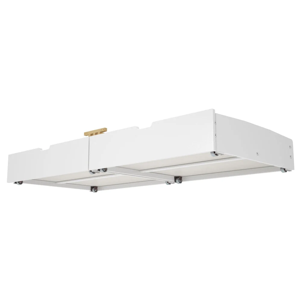 Maxtrix Underbed Storage Drawers in White - underside view showing the swivel casters on the bottom of the drawers.