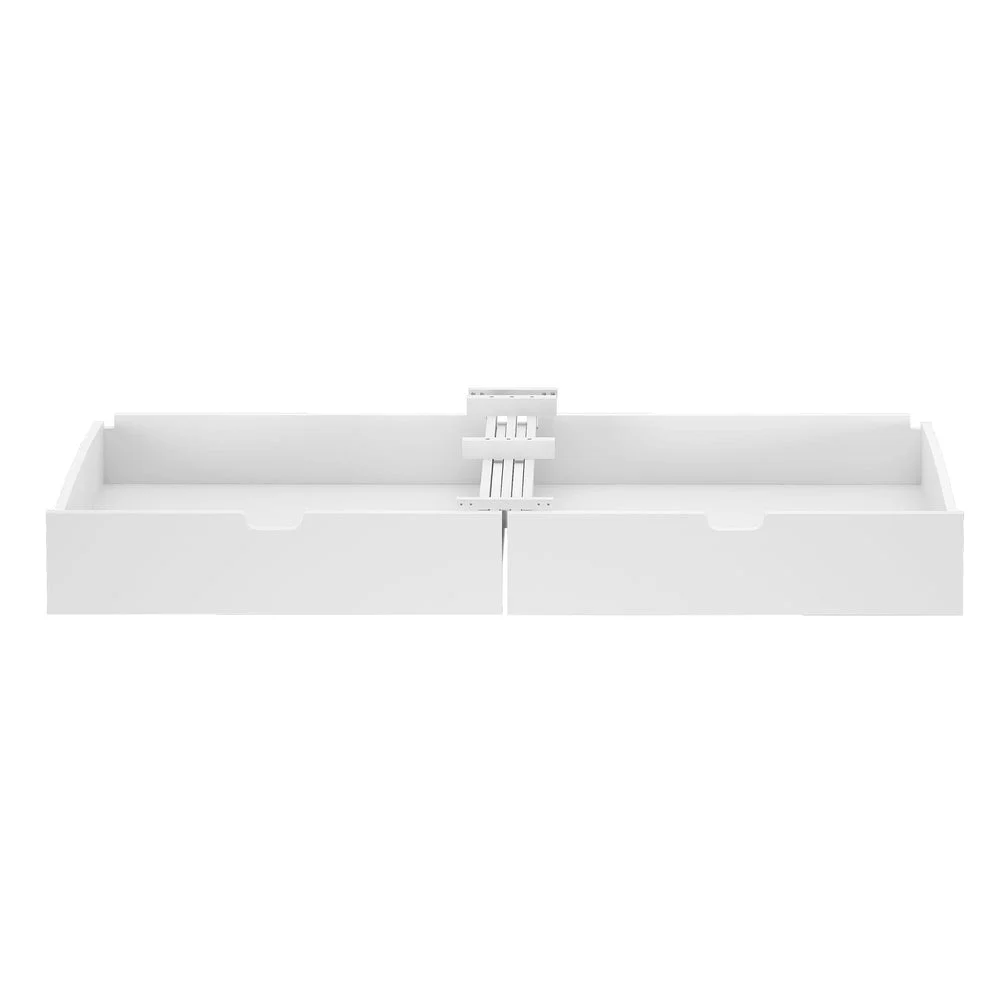 Maxtrix Underbed Storage Drawers in White - two storage drawers viewed straight on from the front with the connecting rail between them.