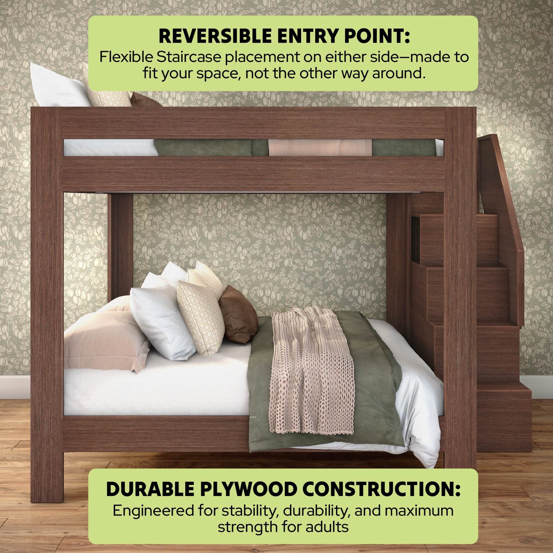 Olympic King Over King Bunk Bed with Stairs in Embossed Brown