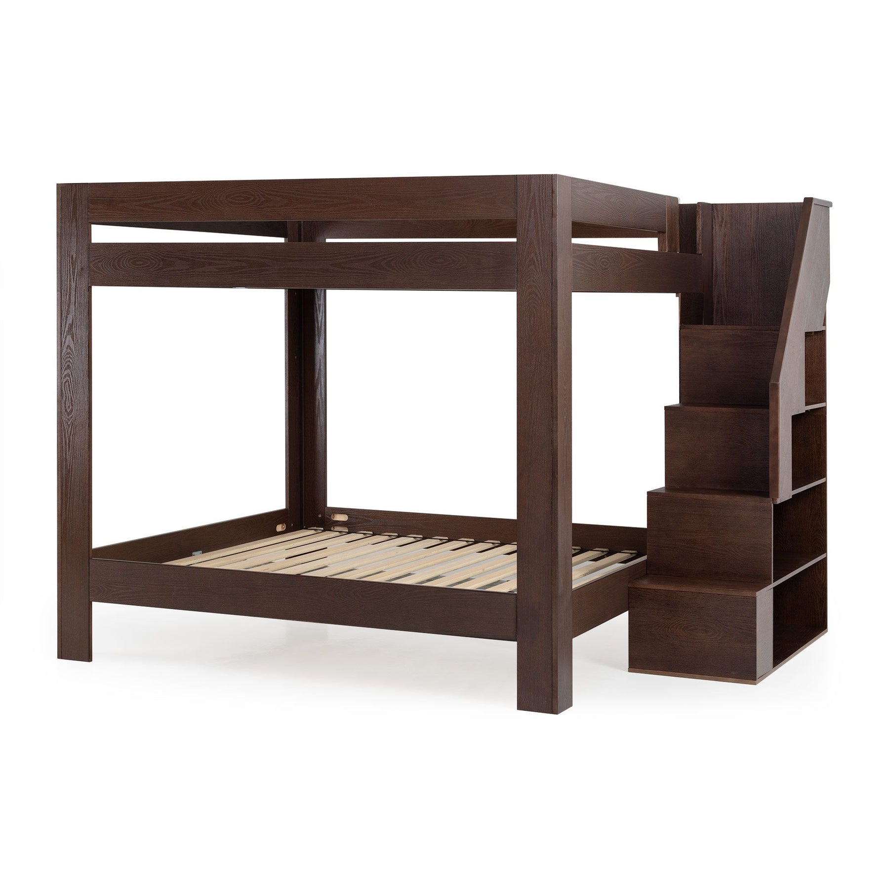 Olympic King Over King Bunk Bed with Stairs in Embossed Brown