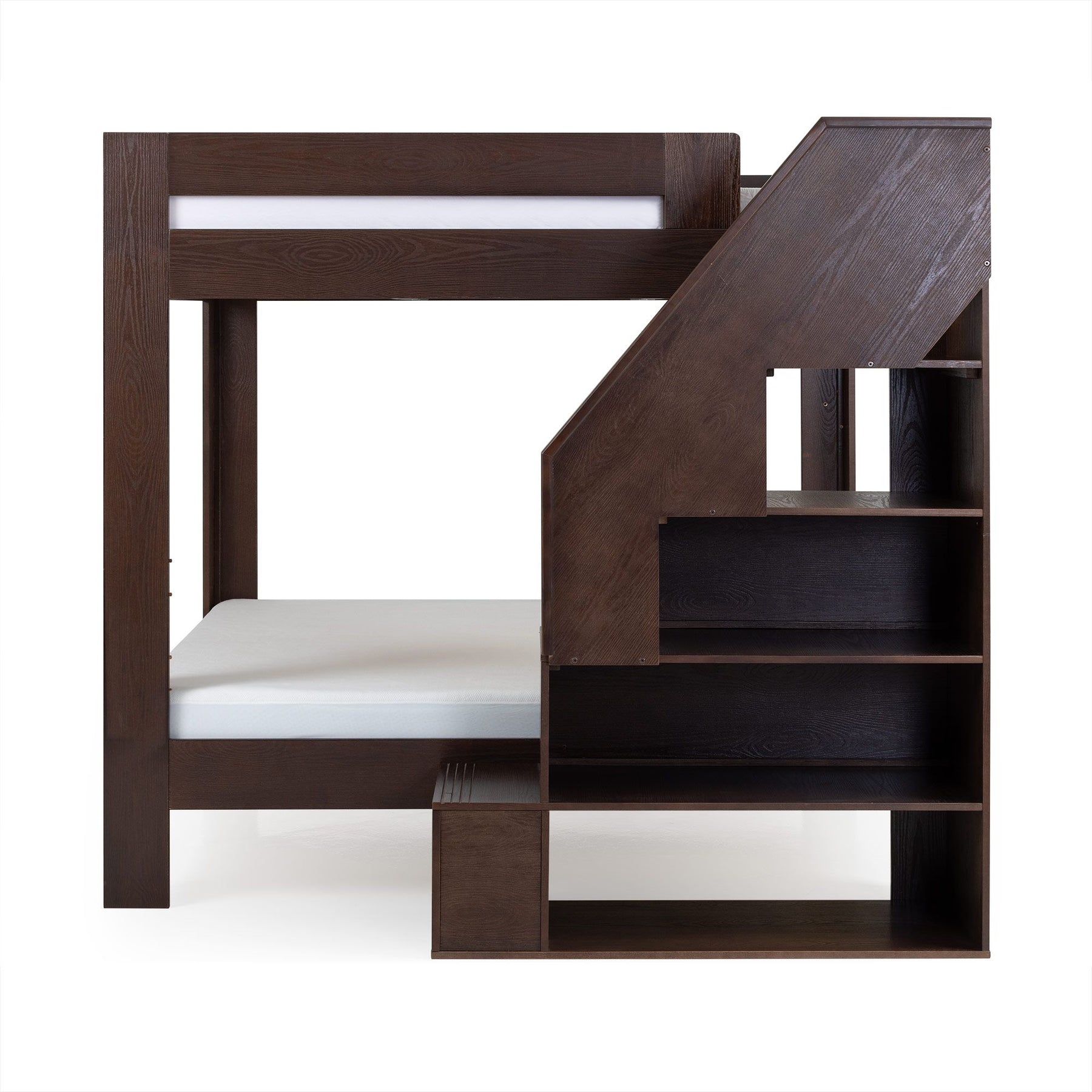 Olympic King Over King Bunk Bed with Stairs in Embossed Brown