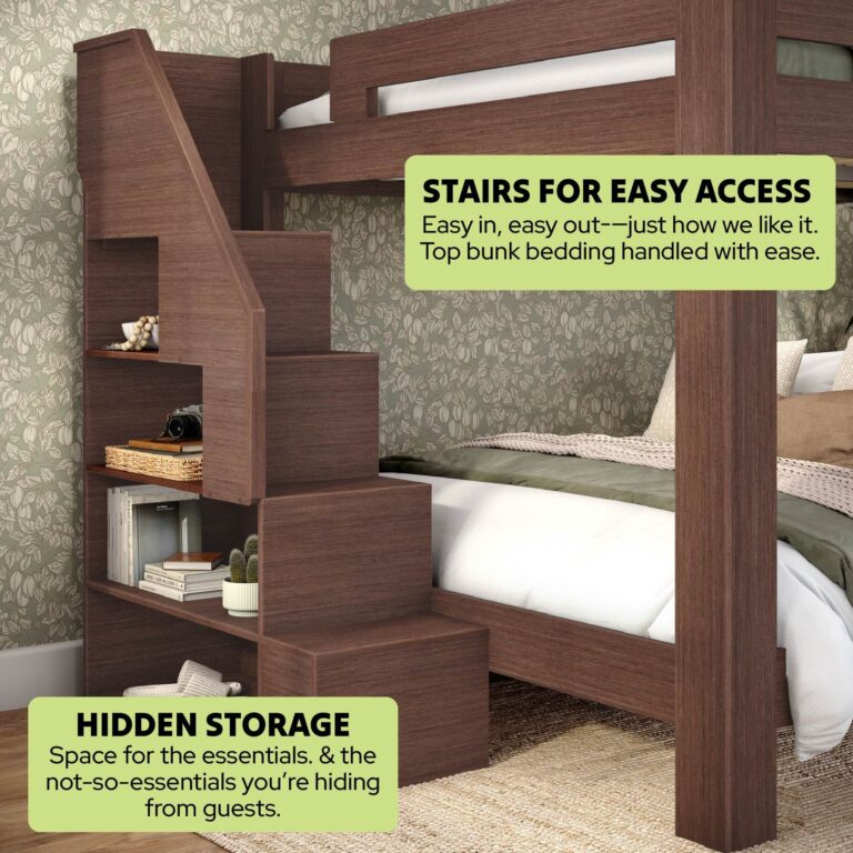 Olympic King Over King Bunk Bed with Stairs – Embossed Brown 16 Olympic King Over King Bunk Bed with Stairs in Embossed Brown