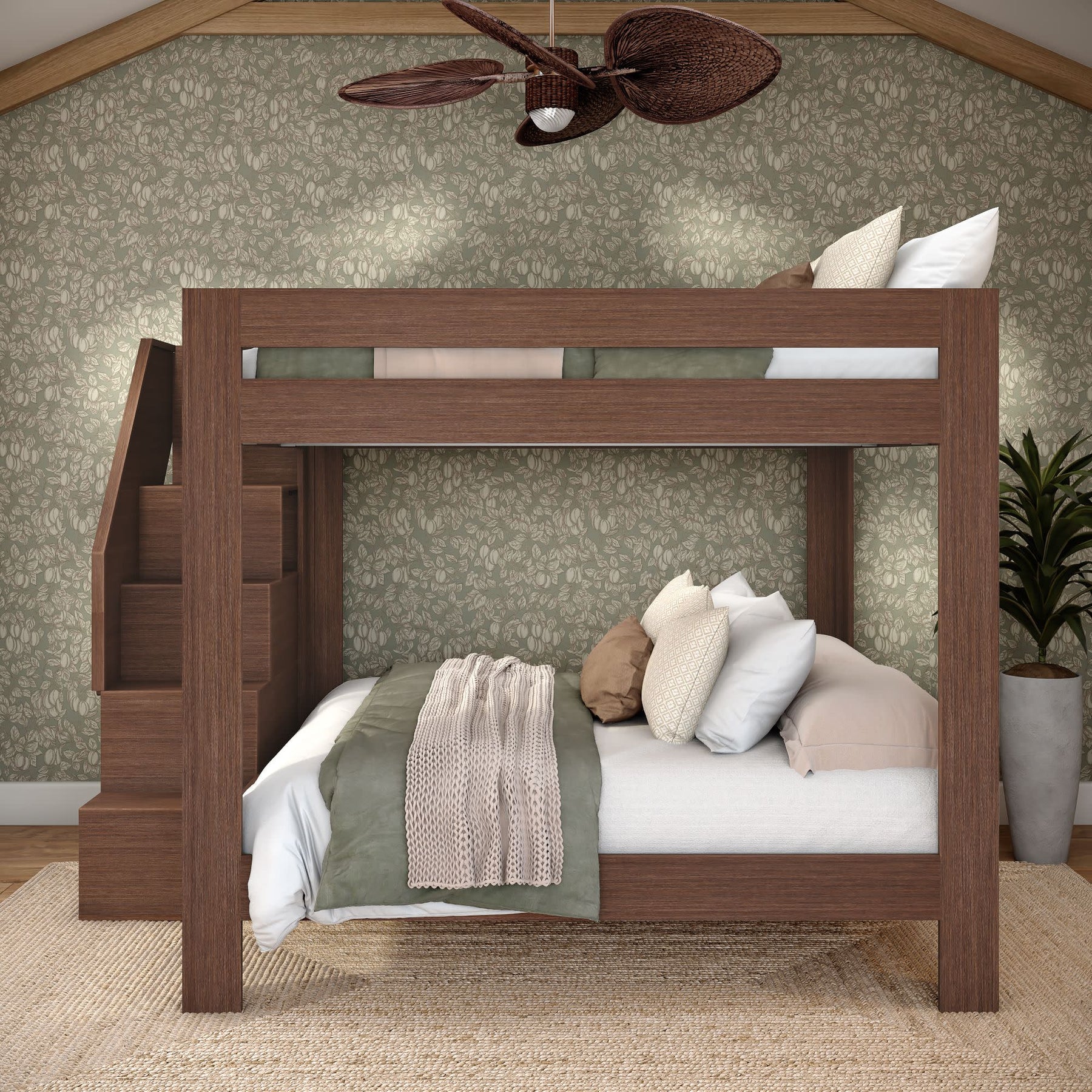 Olympic King Over King Bunk Bed with Stairs in Embossed Brown