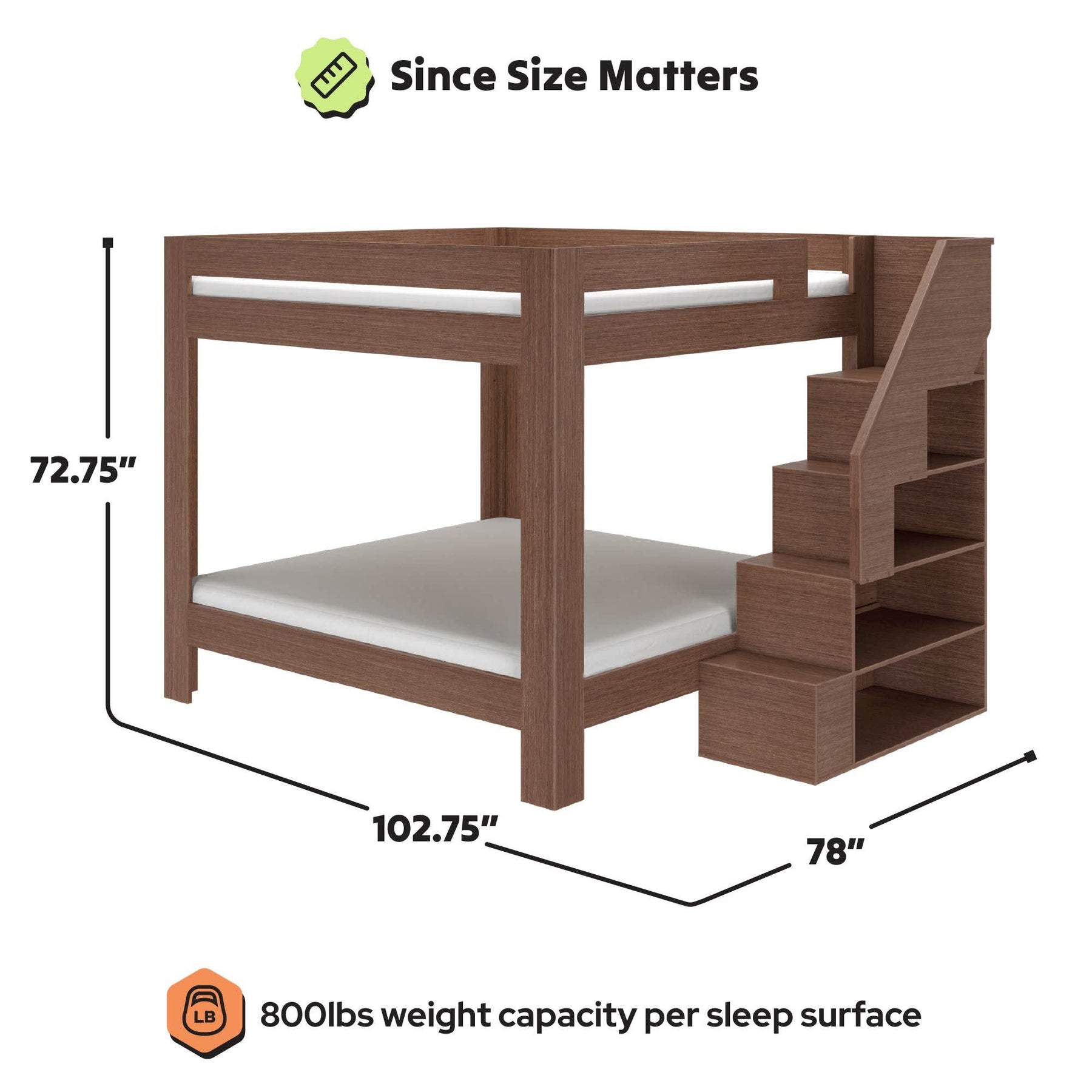 Olympic King Over King Bunk Bed with Stairs in Embossed Brown