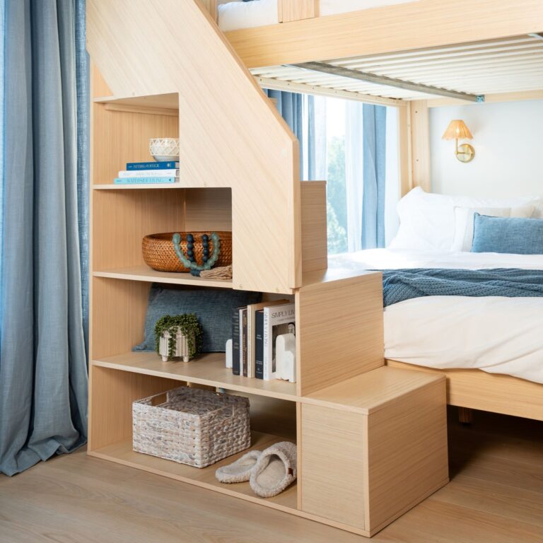 Olympic King Over King Bunk Bed with Stairs – Embossed Natural 30 Olympic King Over King Bunk Bed with Stairs in Embossed Natural