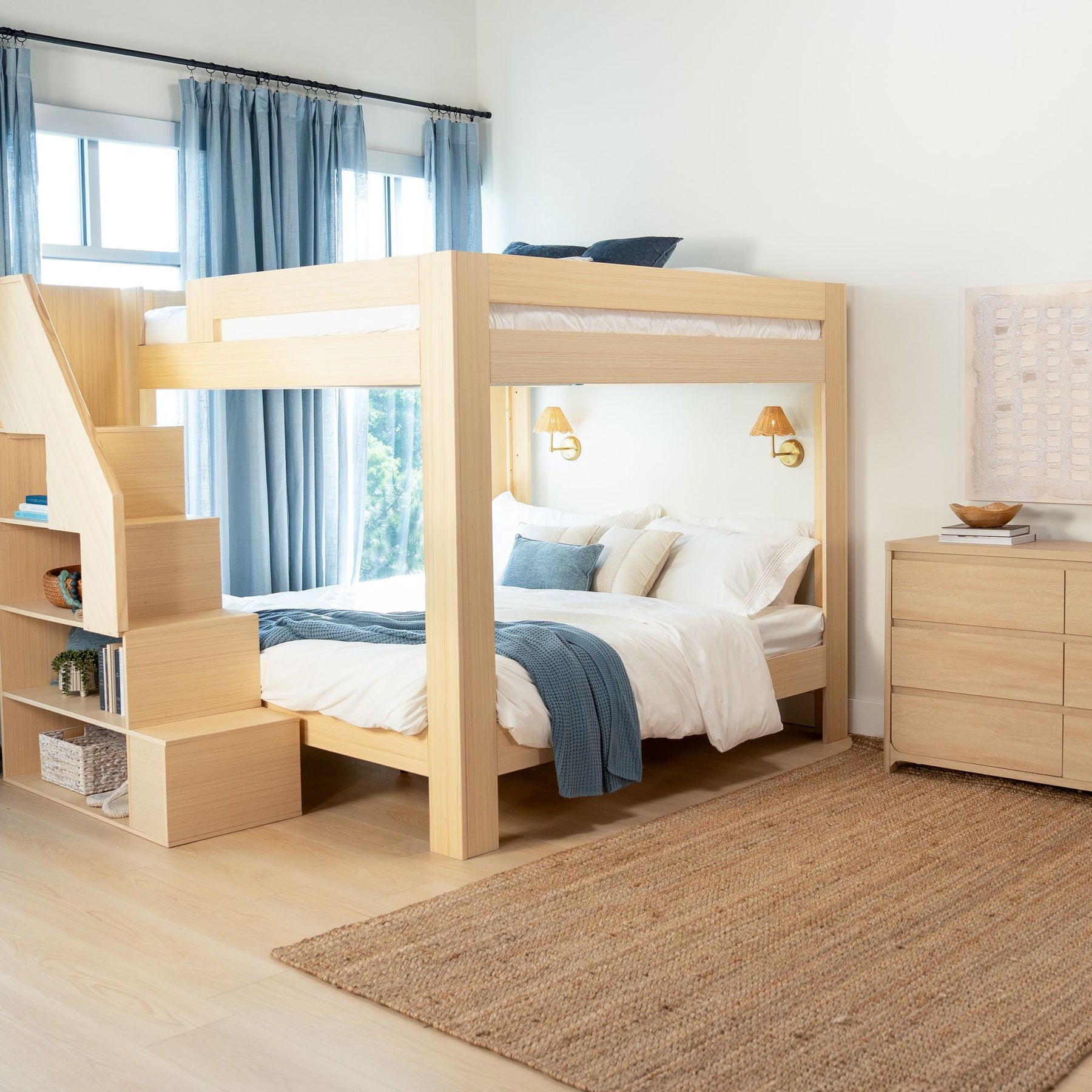 Olympic King Over King Bunk Bed with Stairs in Embossed Natural