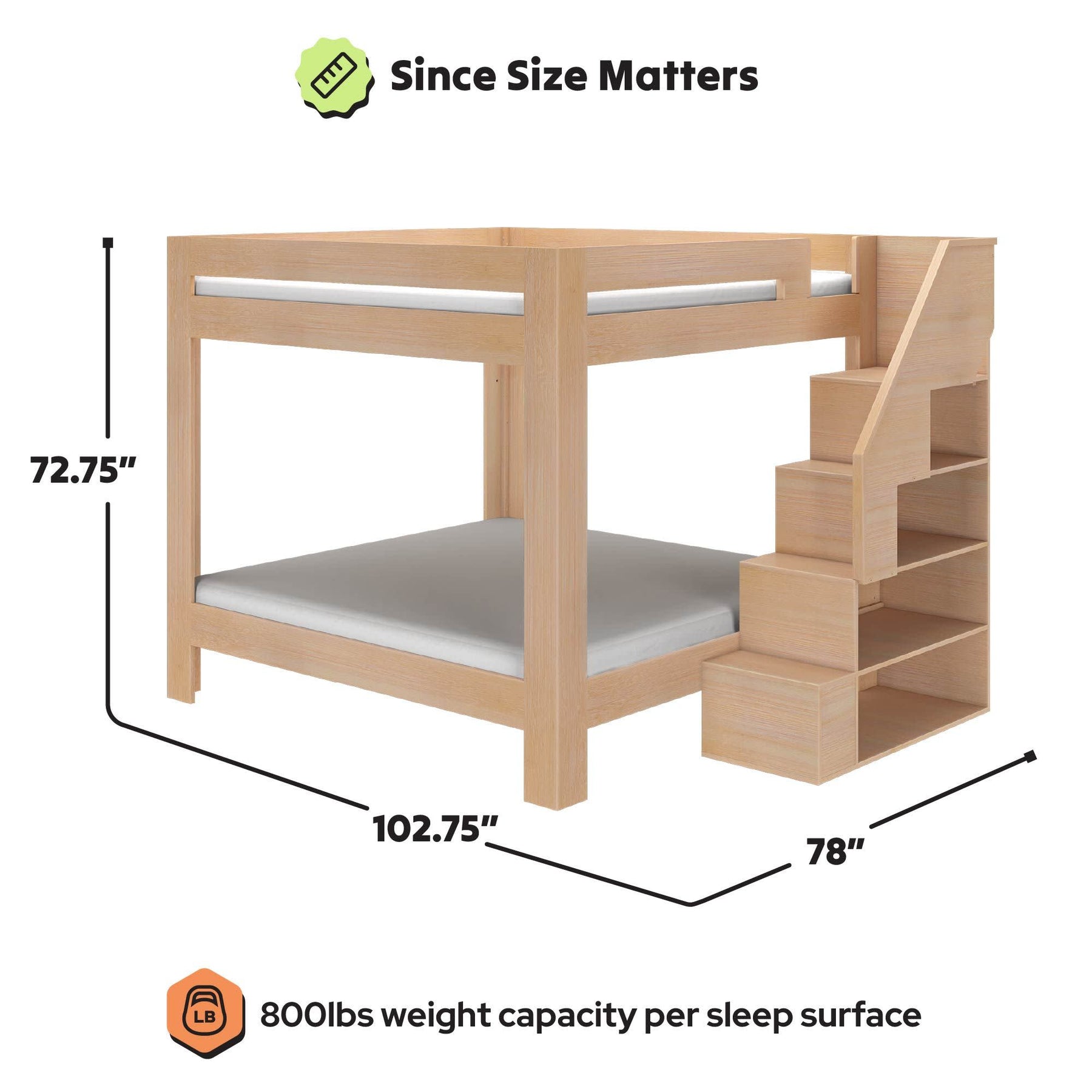 Olympic King Over King Bunk Bed with Stairs in Embossed Natural