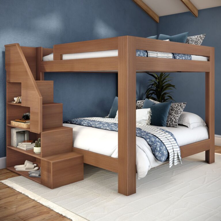 Olympic King Over King Bunk Bed with Stairs – Embossed Pecan 1 Olympic King Over King Bunk Bed with Stairs in Embossed Pecan