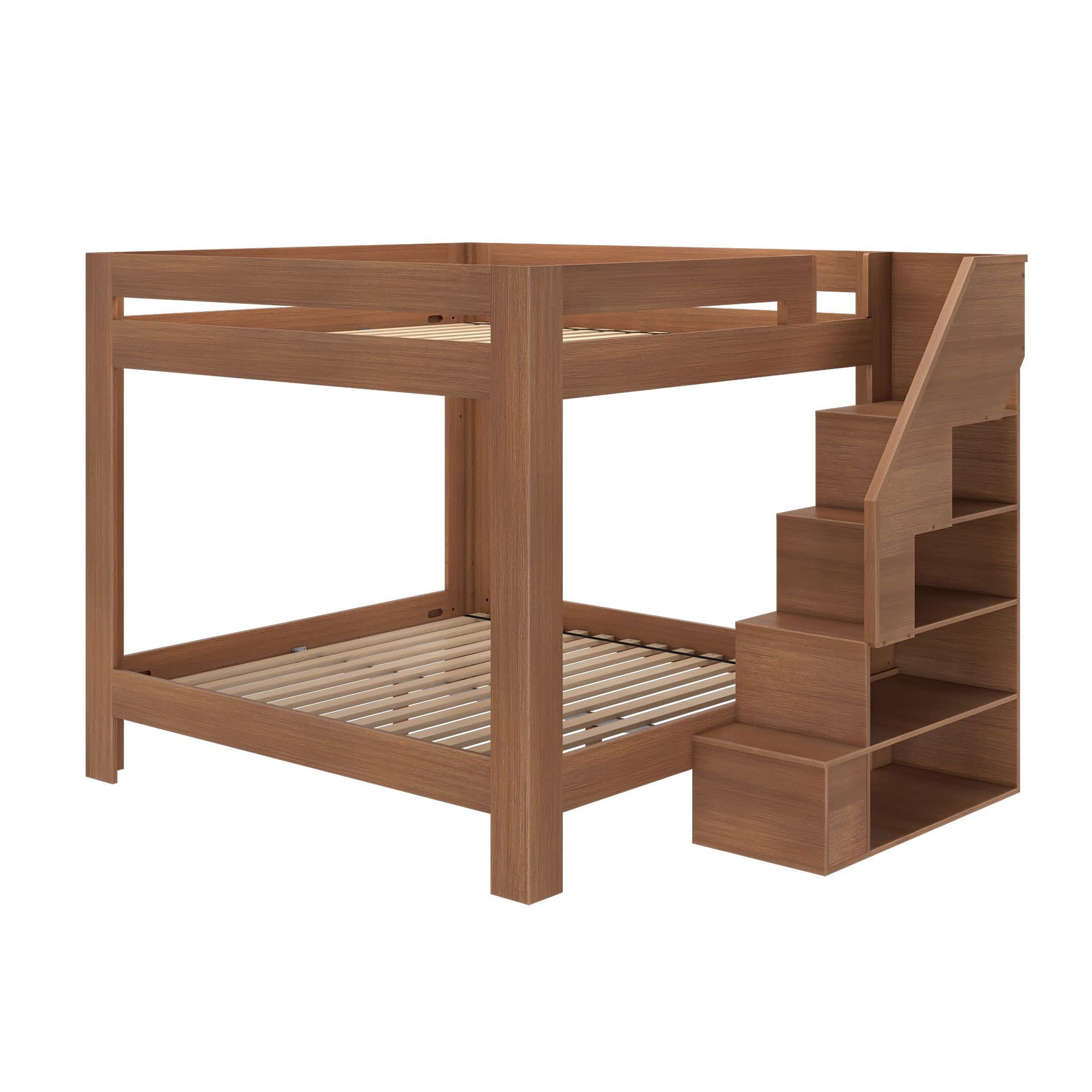 Olympic King Over King Bunk Bed with Stairs in Embossed Pecan