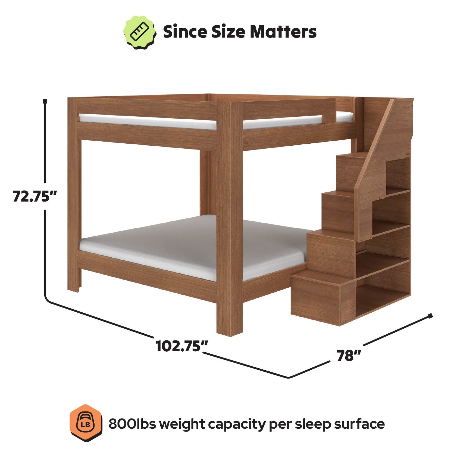 Olympic King Over King Bunk Bed with Stairs in Embossed Pecan
