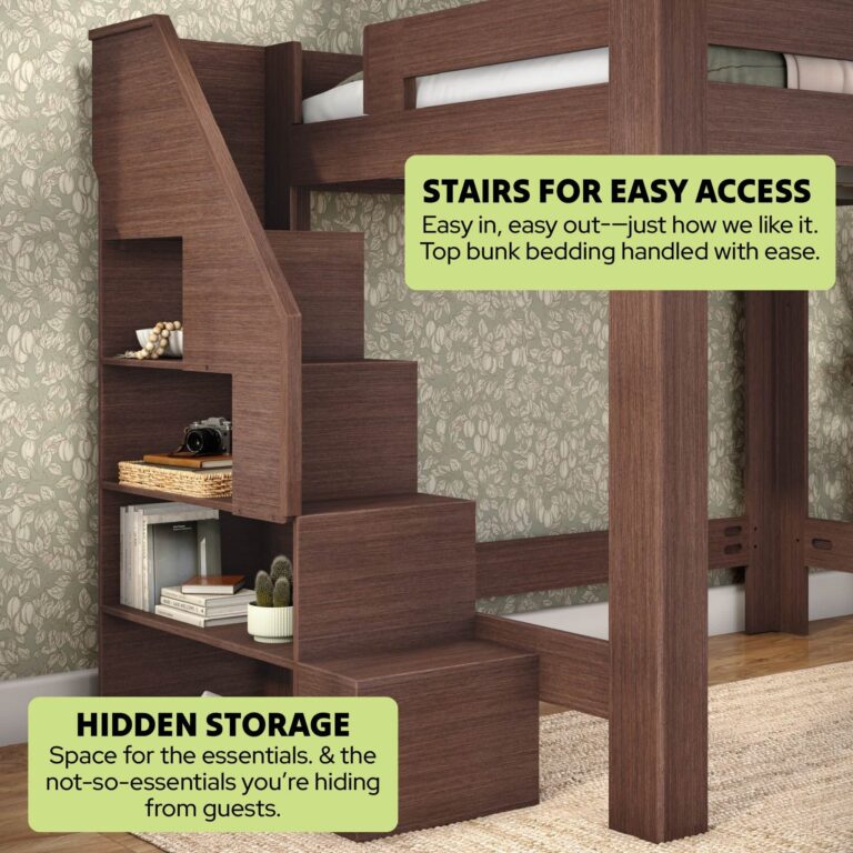 Olympic Queen Loft Bed with Stairs – Embossed Brown 13 Olympic Queen Loft Bed with Stairs in Embossed Brown