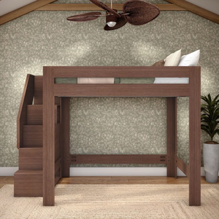 Olympic Queen Loft Bed with Stairs – Embossed Brown 14 Olympic Queen Loft Bed with Stairs in Embossed Brown