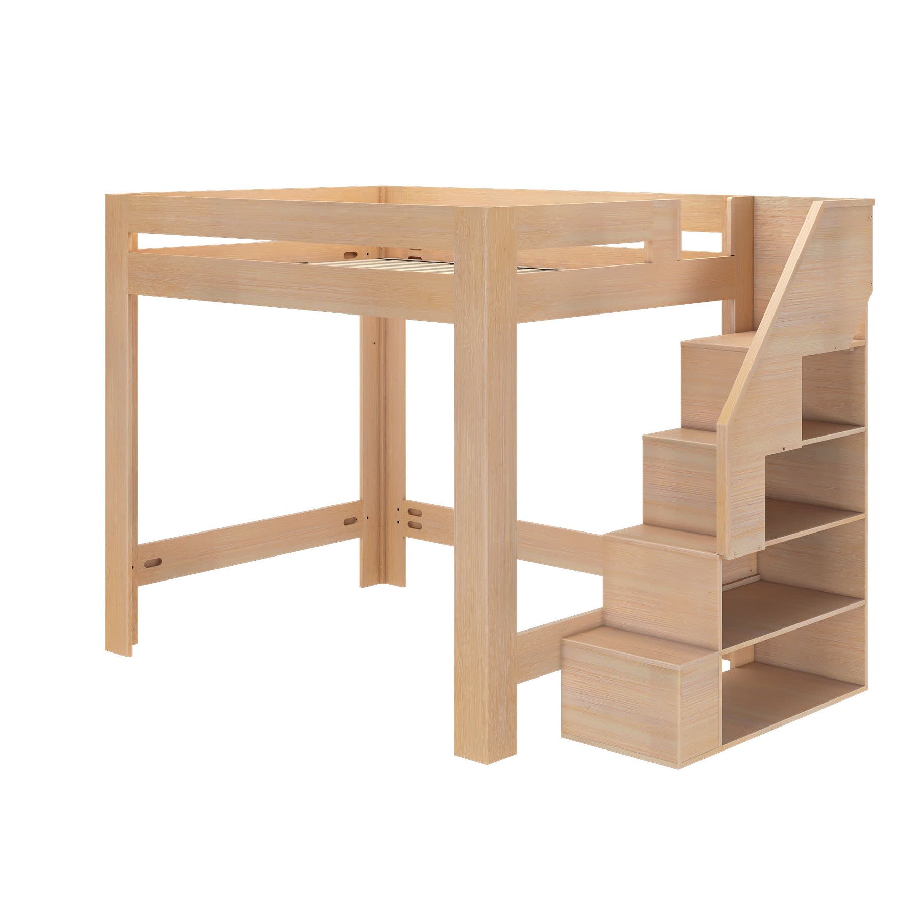 Olympic Queen Loft Bed with Stairs in Embossed Natural