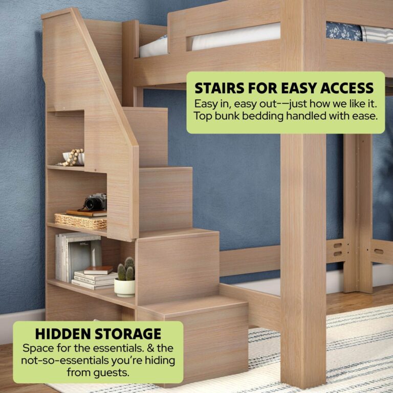 Olympic Queen Loft Bed with Stairs – Embossed Natural 21 Olympic Queen Loft Bed with Stairs in Embossed Natural