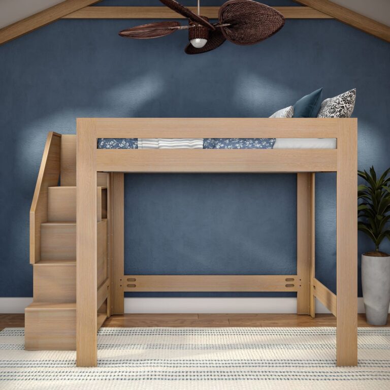 Olympic Queen Loft Bed with Stairs – Embossed Natural 22 Olympic Queen Loft Bed with Stairs in Embossed Natural