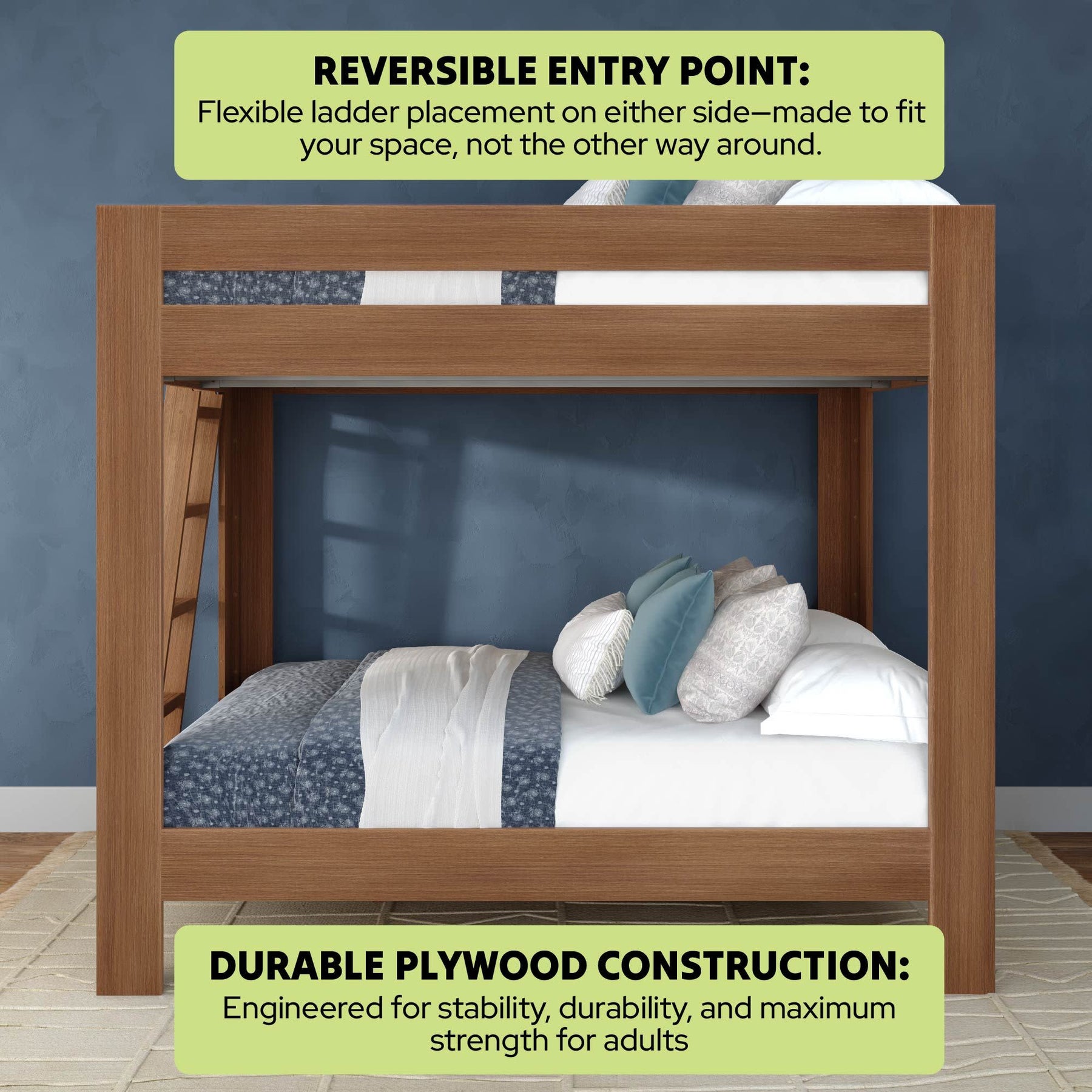 Olympic Queen Over Queen Bunk Bed in Embossed Pecan