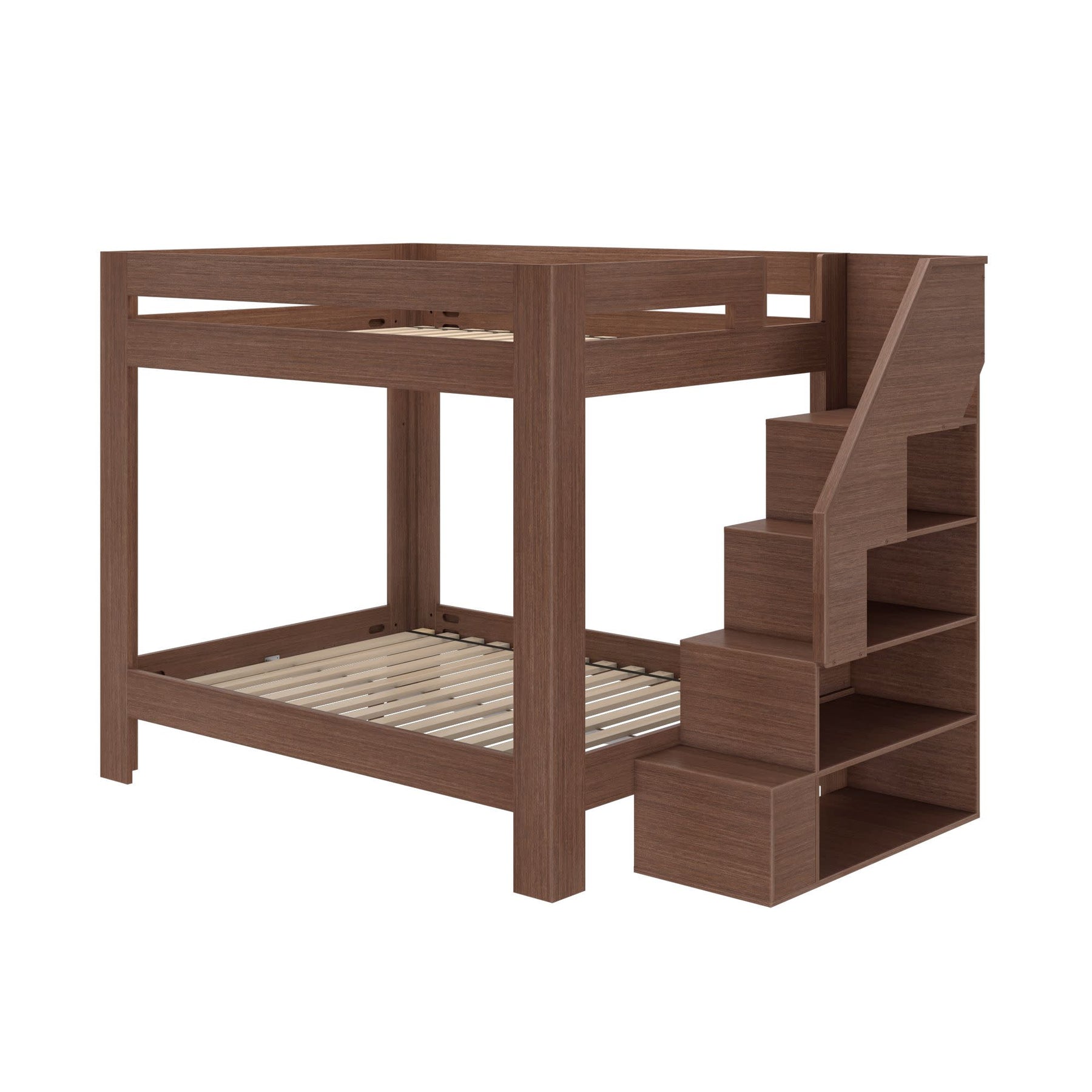 Olympic Queen Over Queen Bunk Bed with Stairs in Embossed Brown