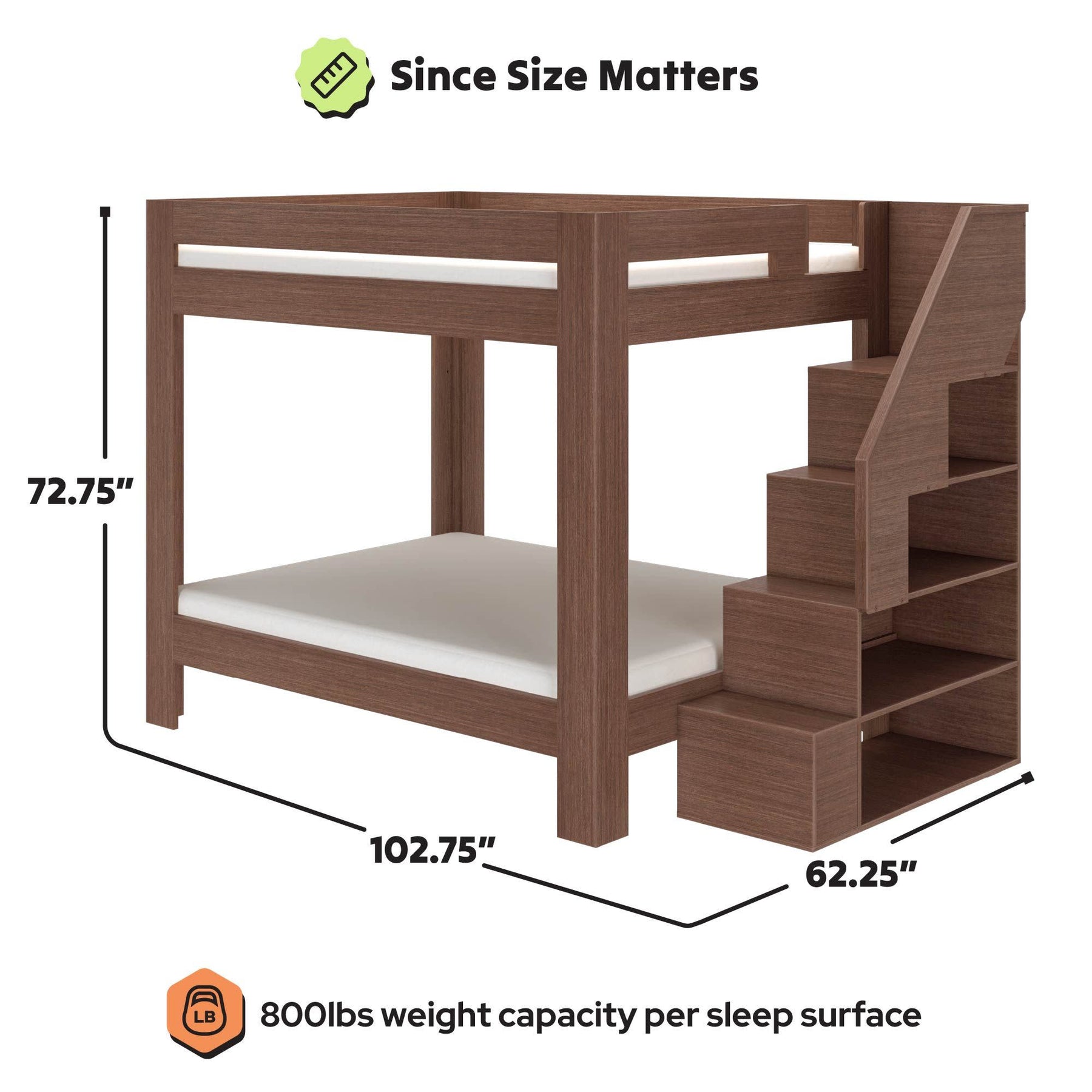 Olympic Queen Over Queen Bunk Bed with Stairs in Embossed Brown