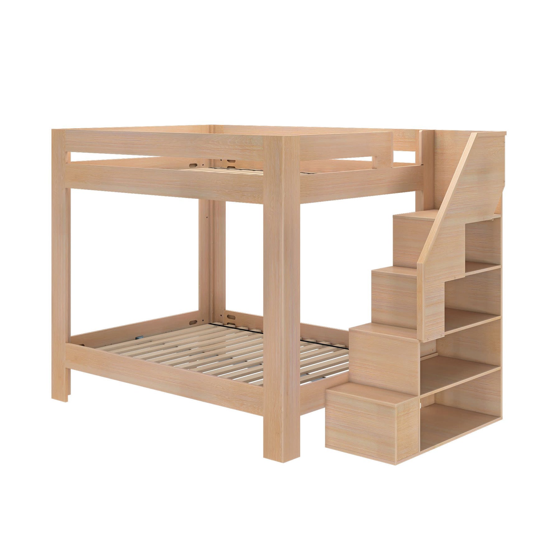 Olympic Queen Over Queen Bunk Bed with Stairs in Embossed Natural