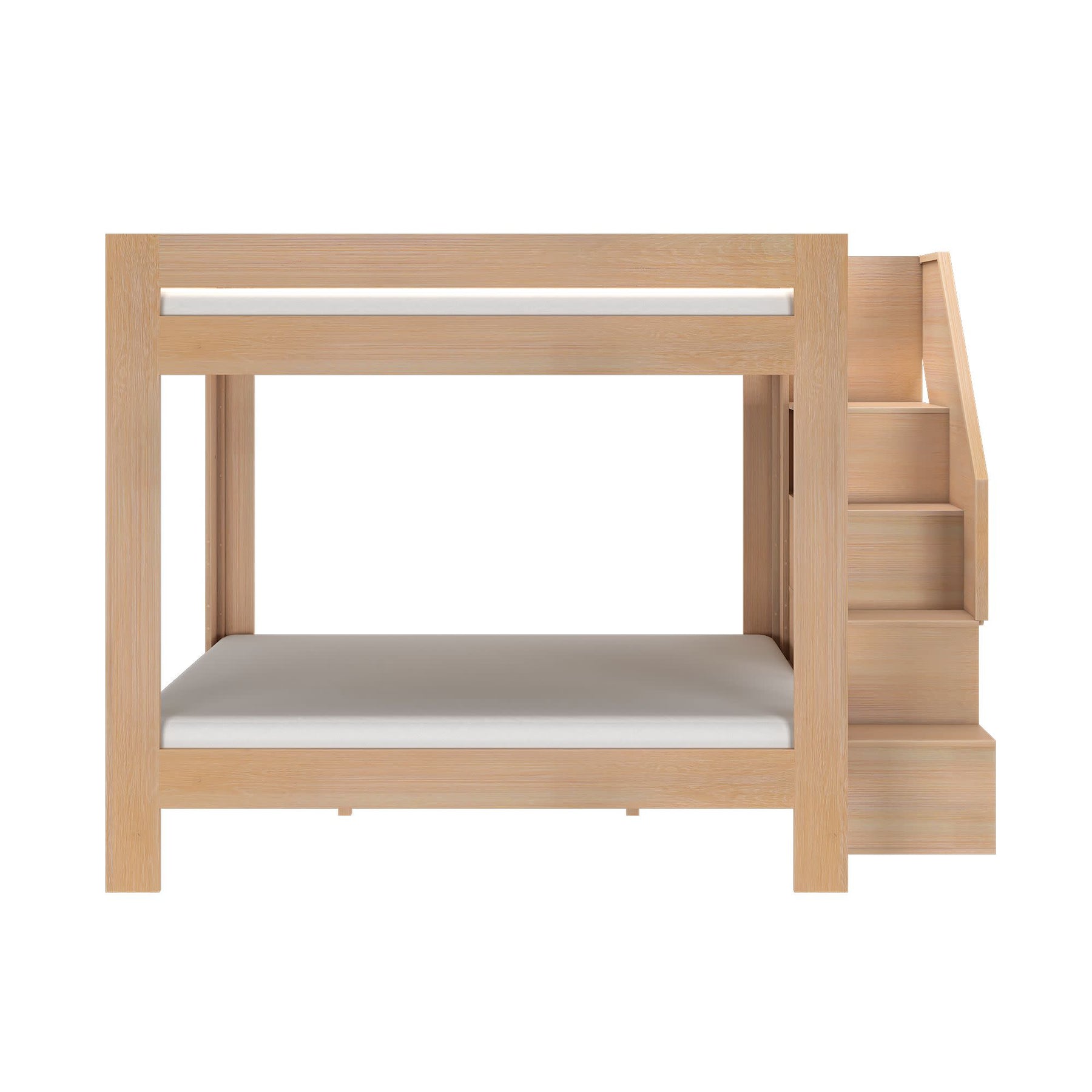 Olympic Queen Over Queen Bunk Bed with Stairs in Embossed Natural