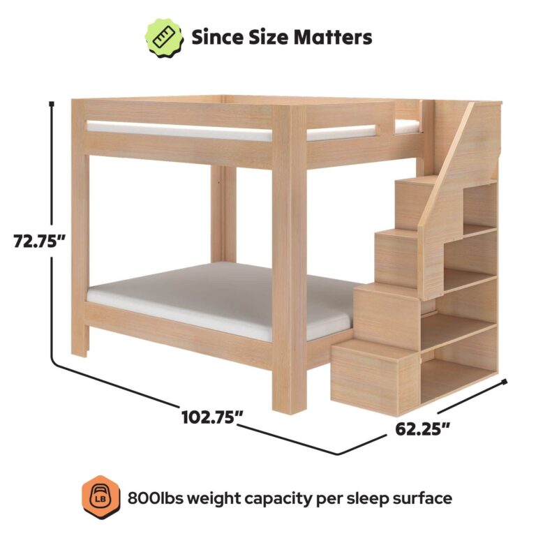 Olympic Queen Over Queen Bunk Bed with Stairs – Embossed Natural 26 Olympic Queen Over Queen Bunk Bed with Stairs in Embossed Natural
