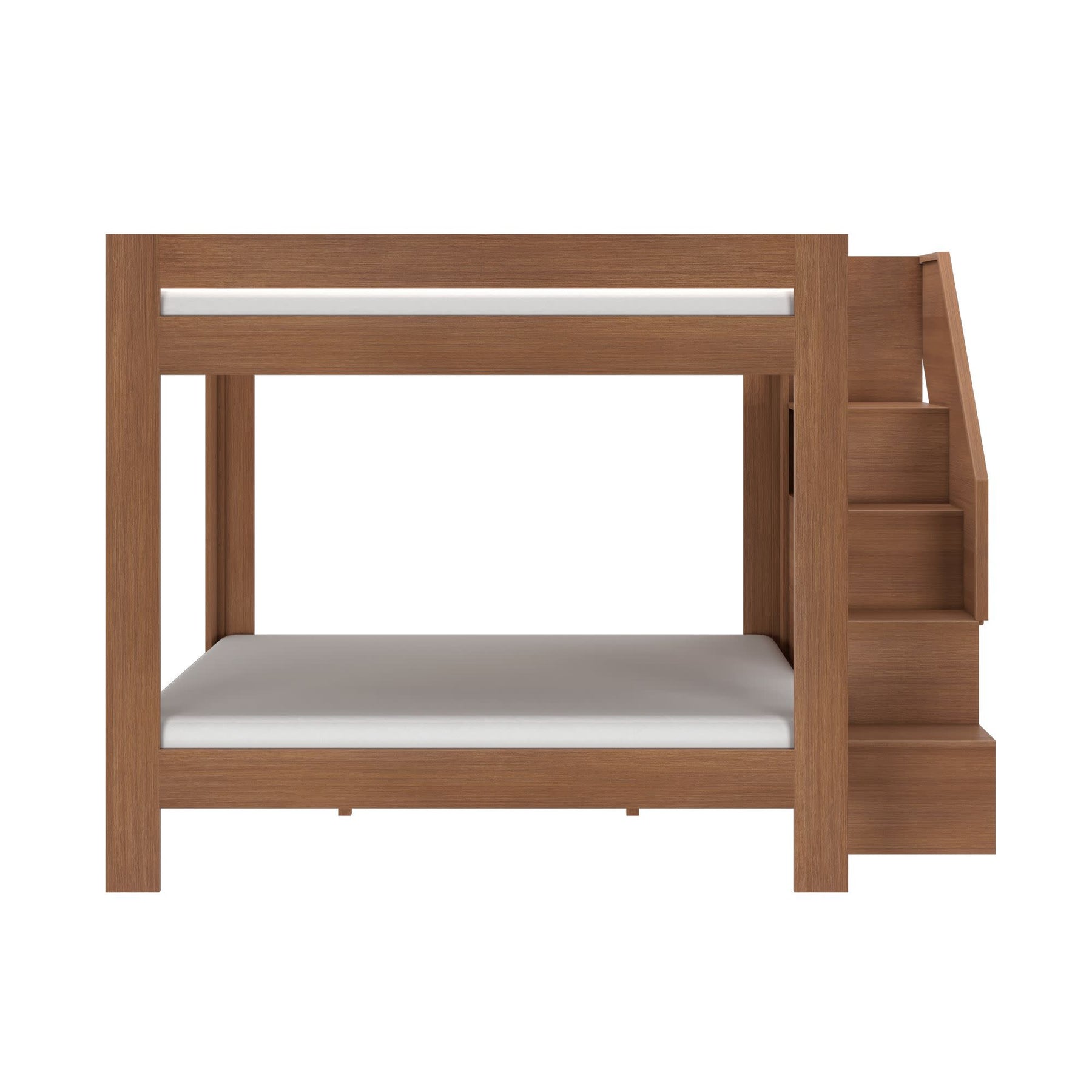 Olympic Queen Over Queen Bunk Bed with Stairs in Embossed Pecan