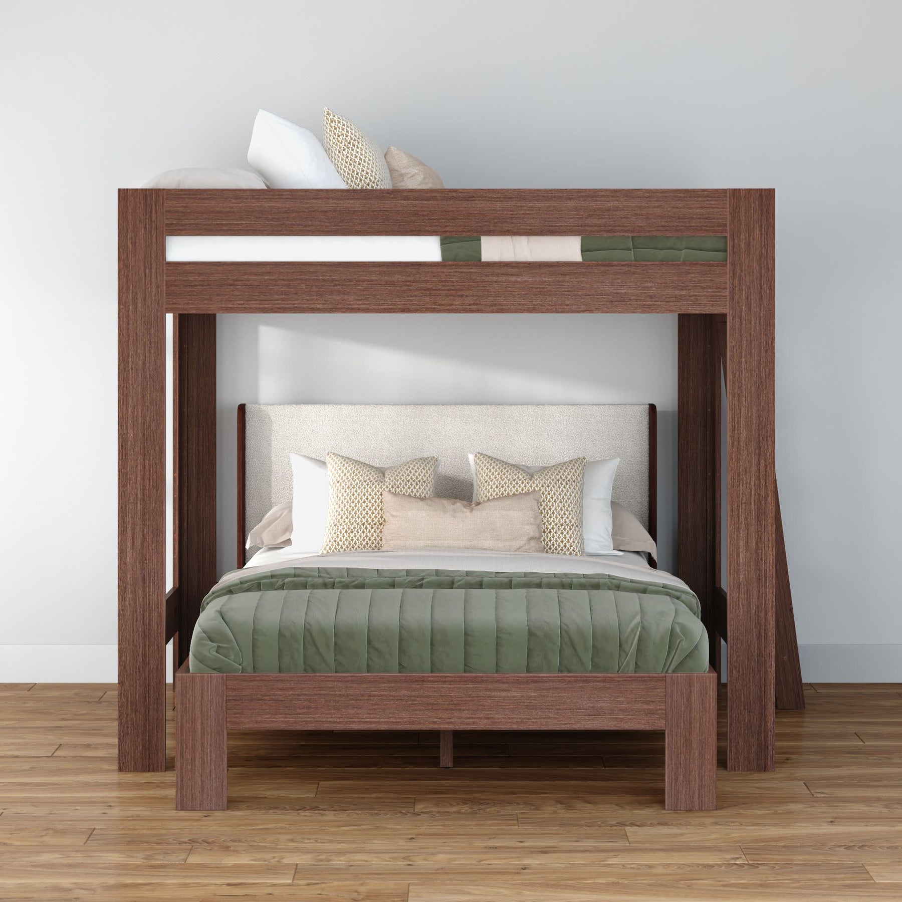 Olympic Queen Over Queen L-Shaped Bunk Bed – Embossed Brown 18 Olympic Queen Over Queen L-Shaped Bunk Bed in Embossed Brown