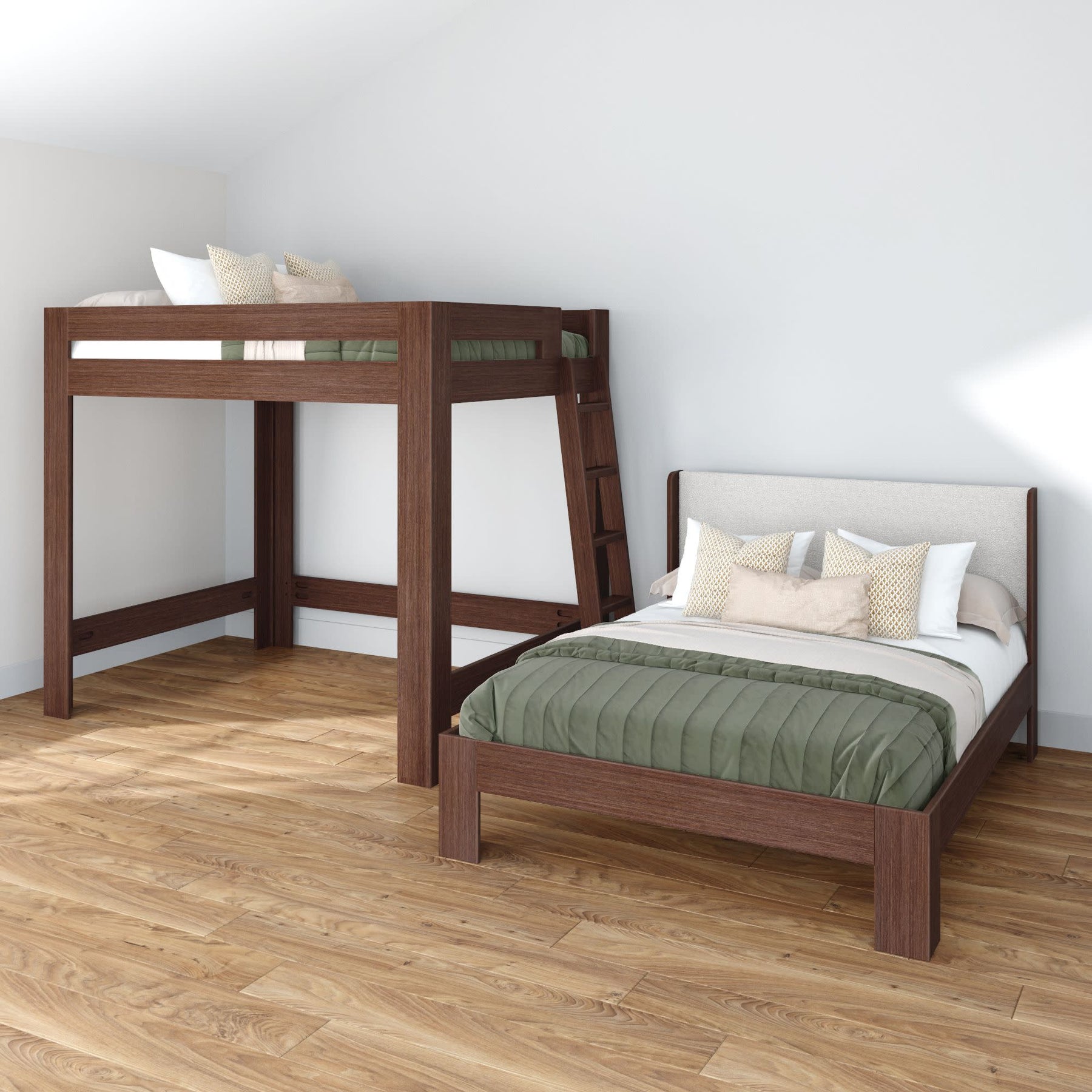 Olympic Queen Over Queen L-Shaped Bunk Bed – Embossed Brown 19 Olympic Queen Over Queen L-Shaped Bunk Bed in Embossed Brown