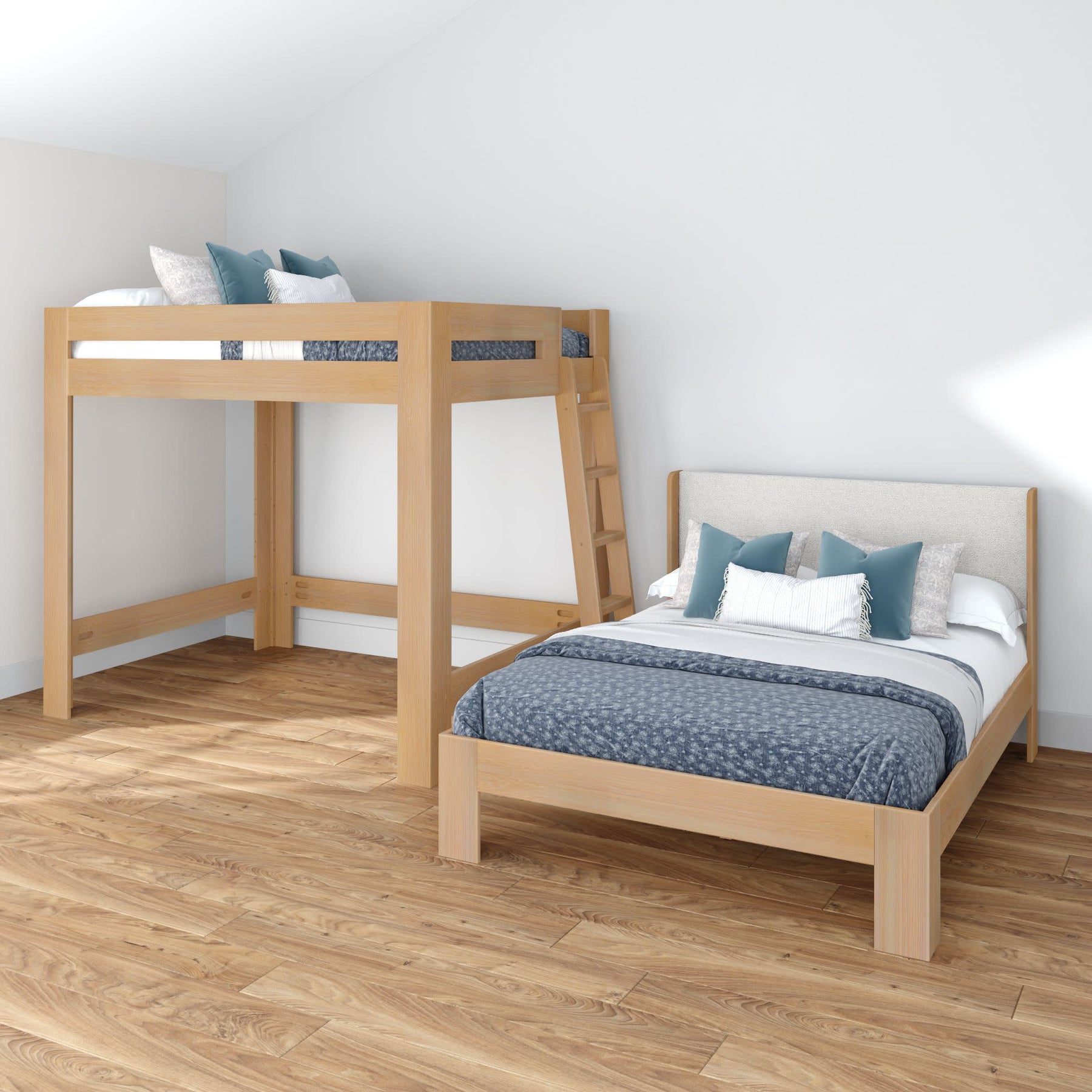 Olympic Queen Over Queen L-Shaped Bunk Bed – Embossed Natural 29 Olympic Queen Over Queen L-Shaped Bunk Bed in Embossed Natural