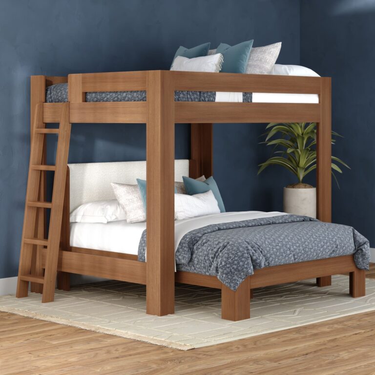 Olympic Queen Over Queen L-Shaped Bunk Bed – Embossed Pecan 1 Olympic Queen Over Queen L-Shaped Bunk Bed in Embossed Pecan