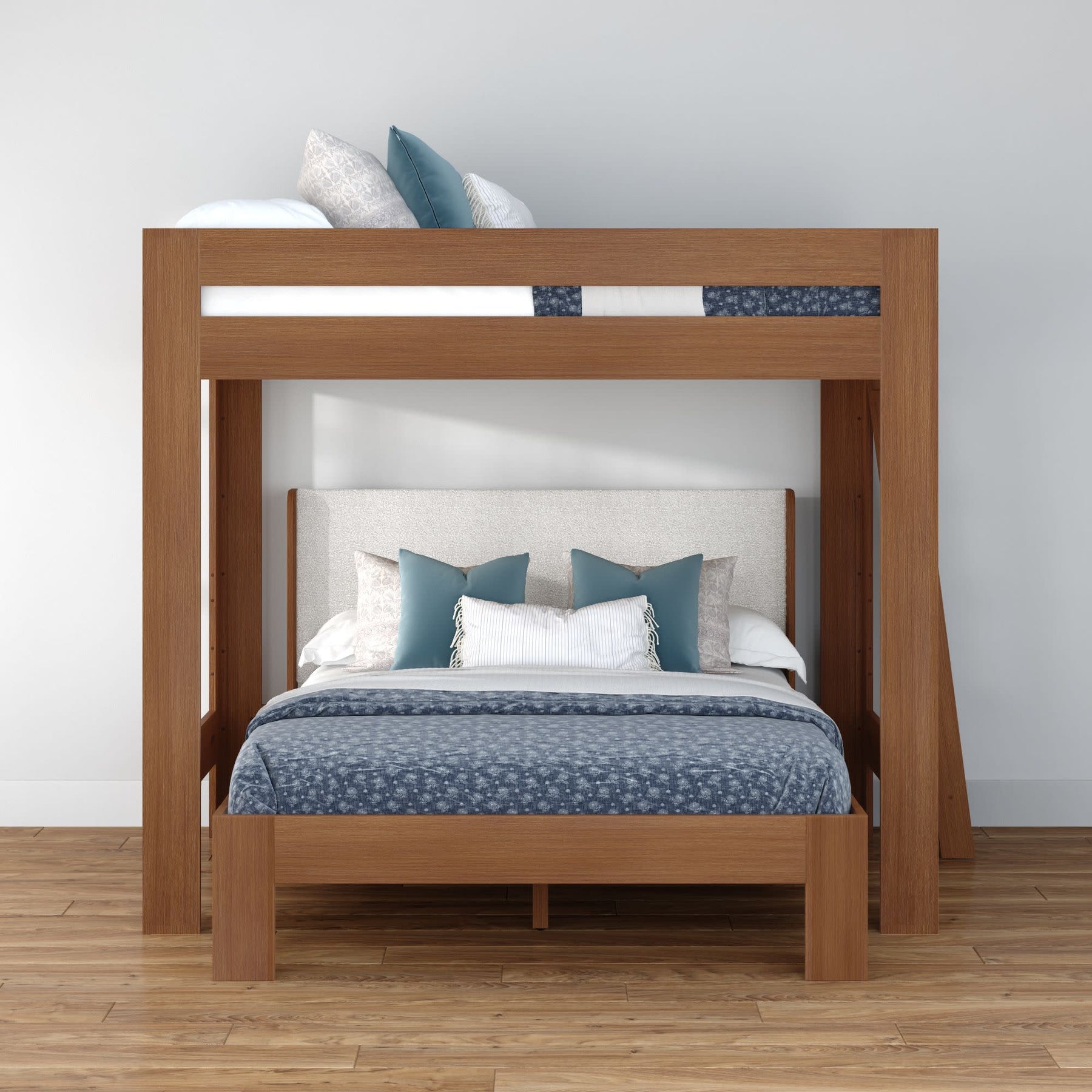 Olympic Queen Over Queen L-Shaped Bunk Bed – Embossed Pecan 8 Olympic Queen Over Queen L-Shaped Bunk Bed in Embossed Pecan