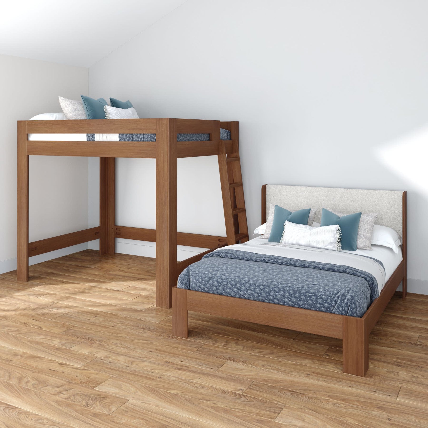 Olympic Queen Over Queen L-Shaped Bunk Bed – Embossed Pecan 9 Olympic Queen Over Queen L-Shaped Bunk Bed in Embossed Pecan