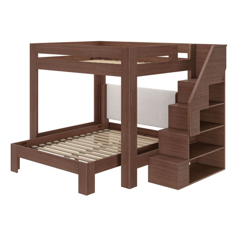 Olympic Queen Over Queen L-Shaped Bunk Bed with Stairs – Embossed Brown 12 Olympic Queen Over Queen L-Shaped Bunk Bed with Stairs in Embossed Brown
