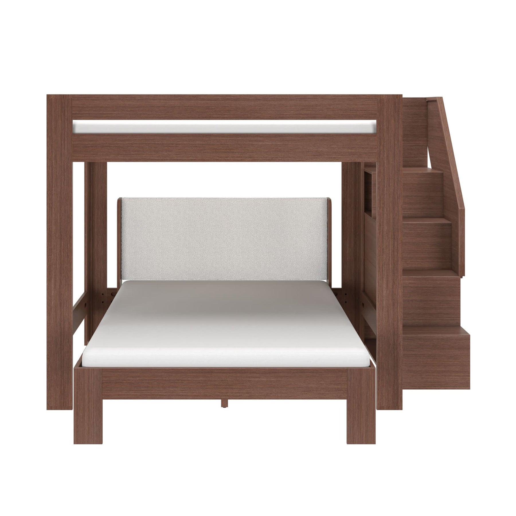 Olympic Queen Over Queen L-Shaped Bunk Bed with Stairs in Embossed Brown