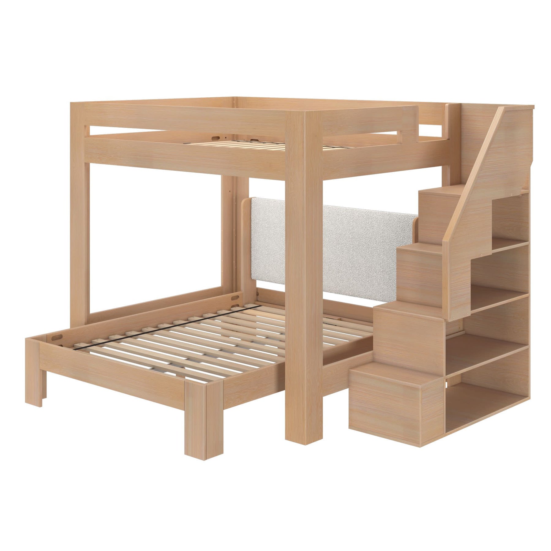 Olympic Queen Over Queen L-Shaped Bunk Bed with Stairs in Embossed Natural