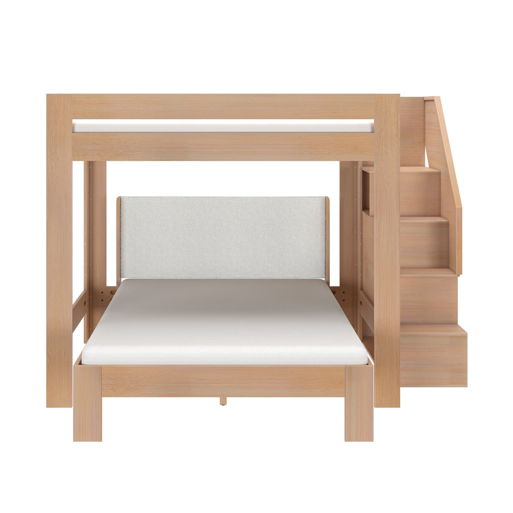 Olympic Queen Over Queen L-Shaped Bunk Bed with Stairs in Embossed Natural