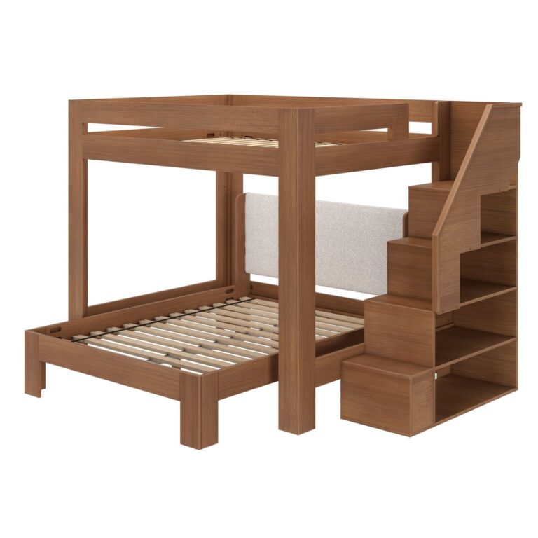 Olympic Queen Over Queen L-Shaped Bunk Bed with Stairs – Embossed Pecan 3 Olympic Queen Over Queen L-Shaped Bunk Bed with Stairs in Embossed Pecan