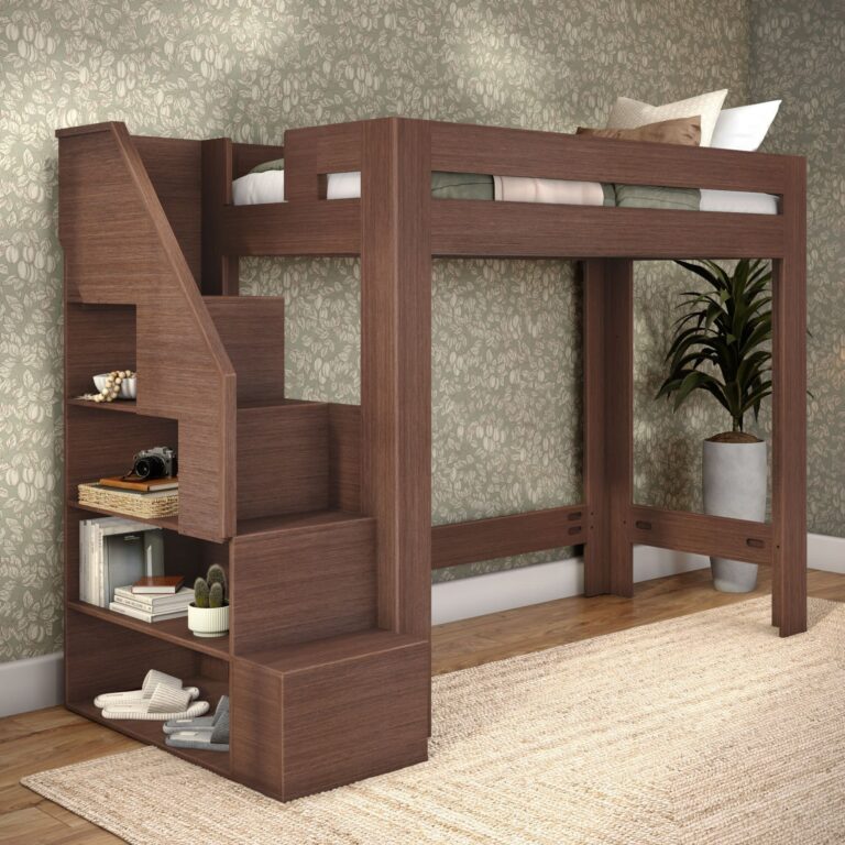 Olympic Twin XL Loft Bed with Stairs – Embossed Brown 9 Olympic Twin XL Loft Bed with Stairs in Embossed Brown