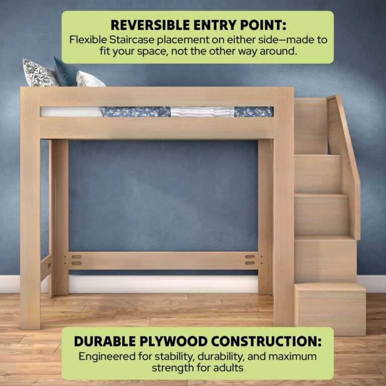 Olympic Twin XL Loft Bed with Stairs – Embossed Natural 18 Olympic Twin XL Loft Bed with Stairs in Embossed Natural