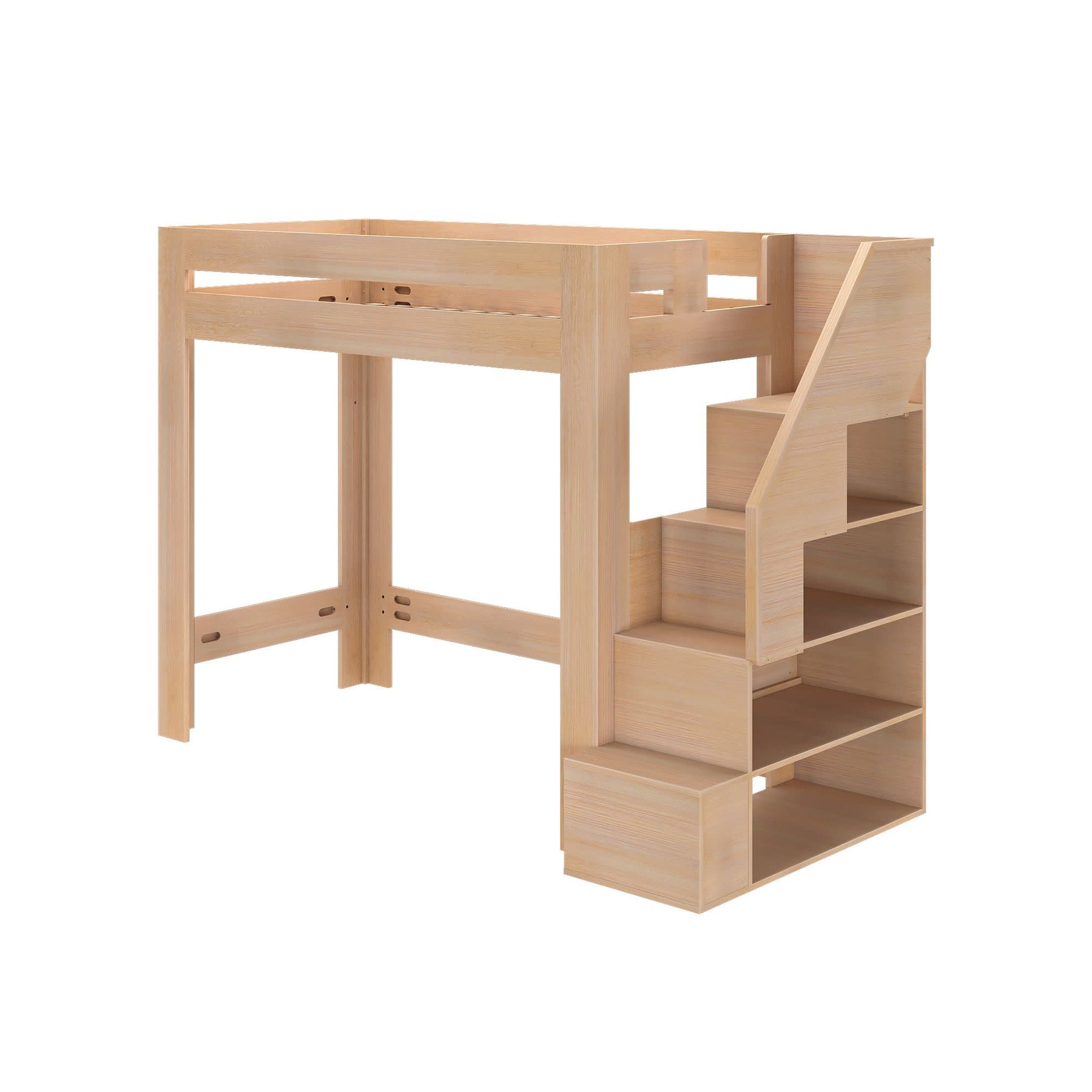 Olympic Twin XL Loft Bed with Stairs in Embossed Natural