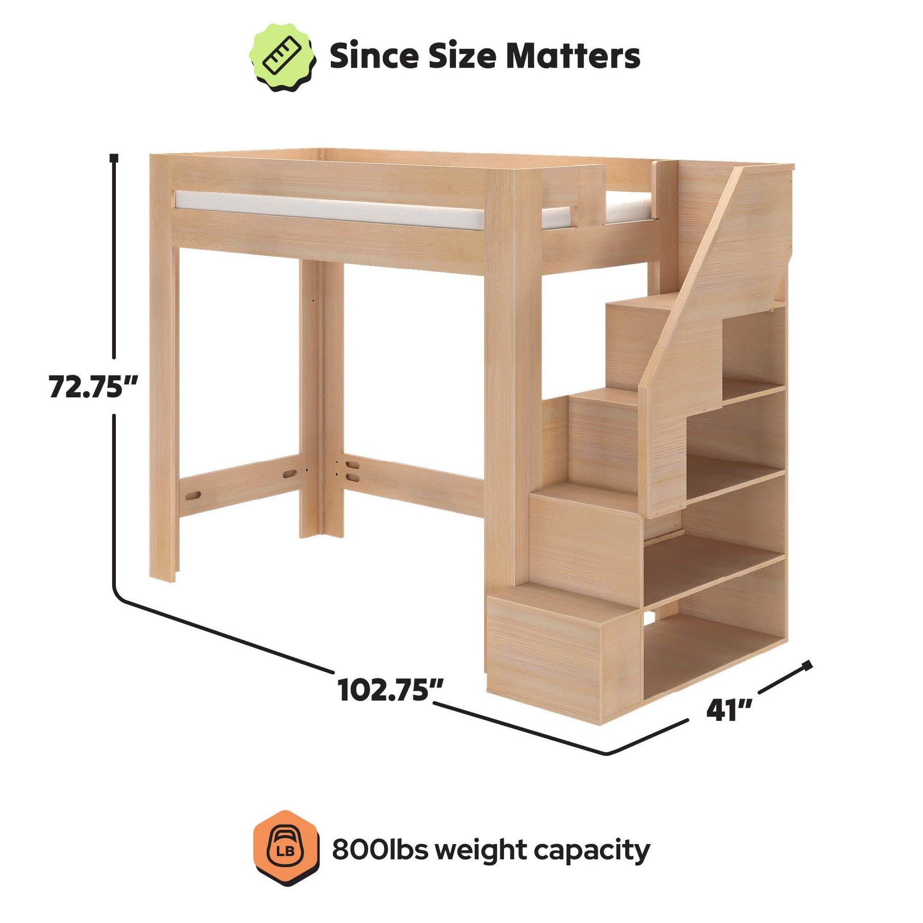 Olympic Twin XL Loft Bed with Stairs in Embossed Natural