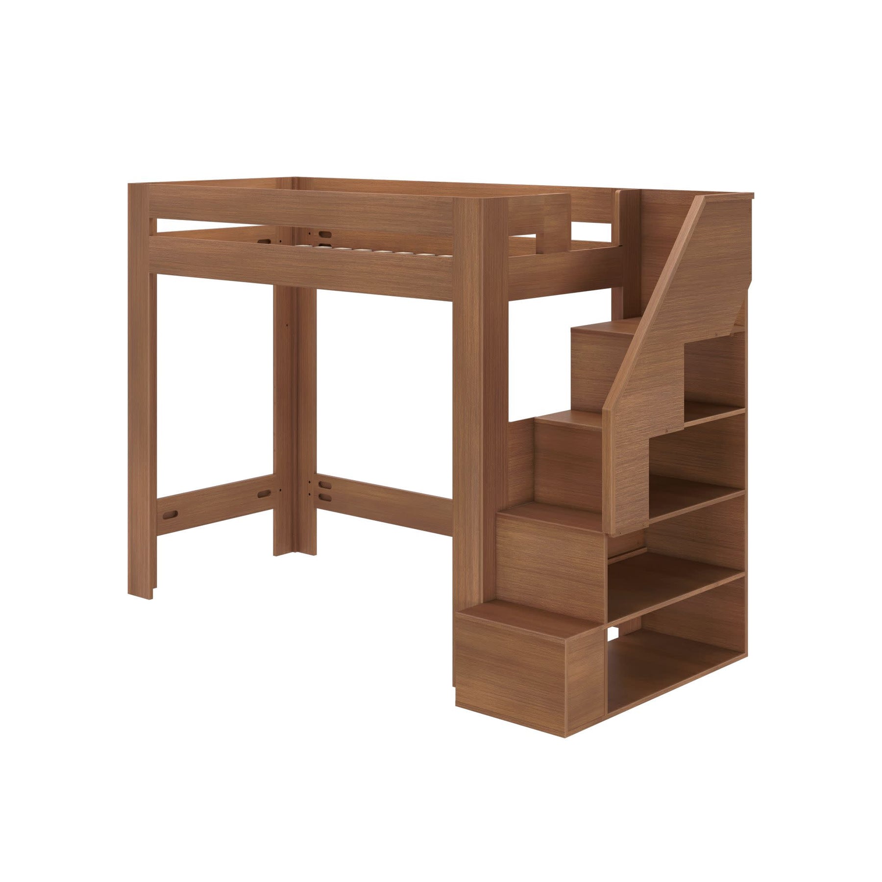 Olympic Twin XL Loft Bed with Stairs in Embossed Pecan