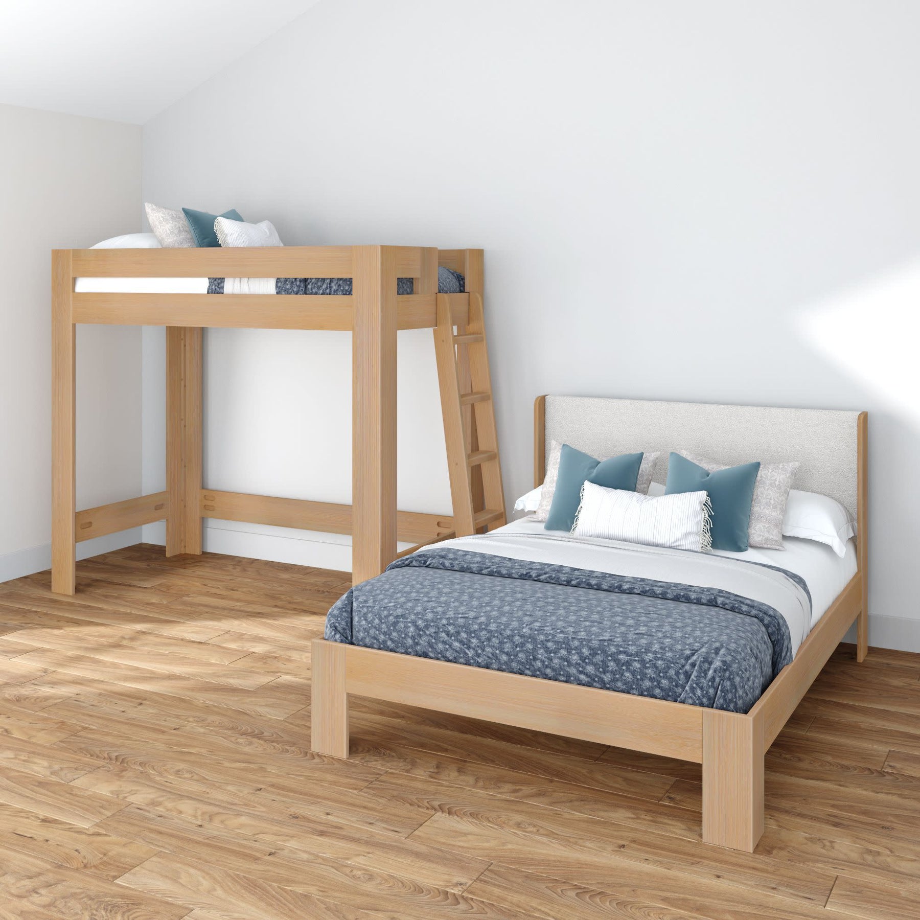 Olympic Twin XL Over Queen L-Shaped Bunk Bed – Embossed Natural 29 Olympic Twin XL Over Queen L-Shaped Bunk Bed in Embossed Natural