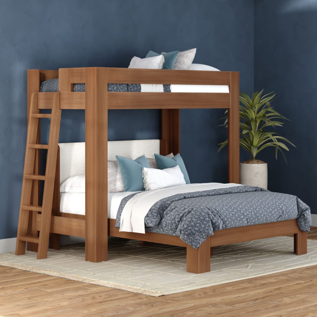 Olympic Twin XL Over Queen L-Shaped Bunk Bed in Embossed Pecan