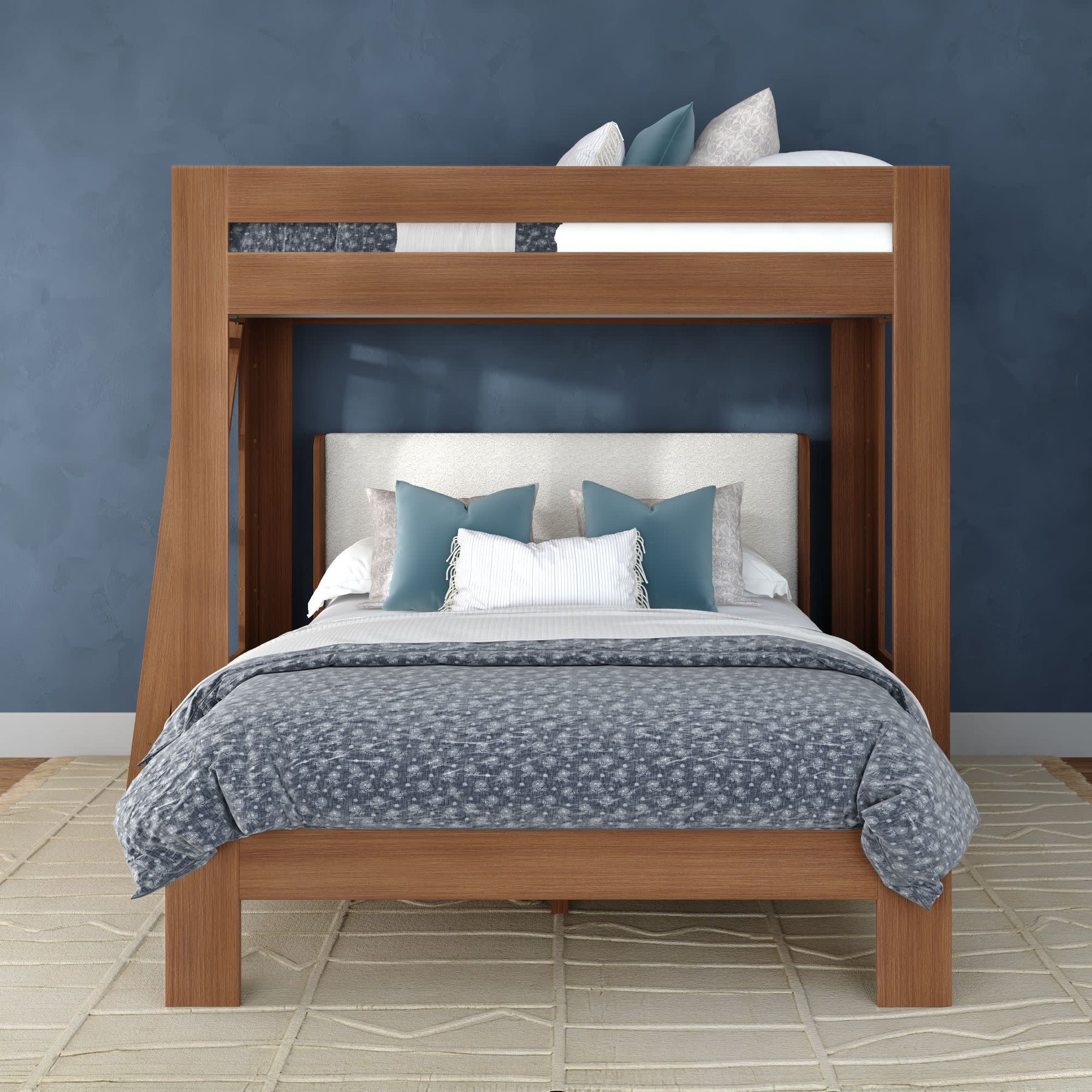 Olympic Twin XL Over Queen L-Shaped Bunk Bed – Embossed Pecan 2 Olympic Twin XL Over Queen L-Shaped Bunk Bed in Embossed Pecan